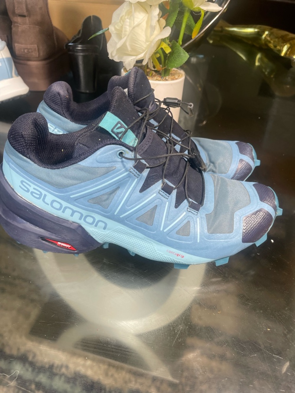 Salomon Women's Light Blue and Navy  hiking Trail Runners